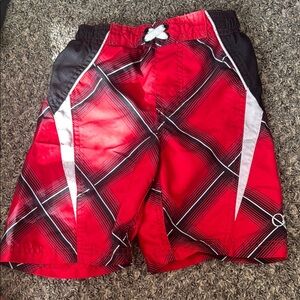 Red and Black Plaid Swim Shorts